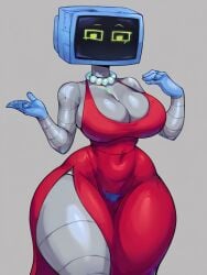 ai_generated android big_breasts breasts cleavage clothed clothed_female clothing computer computer_head curvy_figure curvy_hips dress female female_focus female_only karen_plankton nickelodeon pearl_necklace pixai robot robot_girl screen_face screen_head solo solo_female solo_focus spongebob_squarepants tagme thick_thighs tight_clothes tight_clothing wide_hips