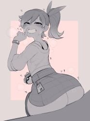 1boy ass ass_cleavage ass_focus big_ass big_butt blush brat bratty bratty_smile clothed clothed_male clothing crossdressing crossdressing_male dat_ass fat_ass fat_ass_femboy femboy femboy_only game_freak grin grinning heart heart_symbol huge_ass krekk0v kyouya_(pokemon) large_ass large_butt lidded_eyes male male_only monochrome nintendo otoko_no_ko paxton_(pokemon) plapbait pokeball pokemon pokemon_legends:_z-a pokemon_trainer ponytail seductive shit_eating_grin shushing skirt smile smiling smirk smirking solo solo_femboy solo_focus solo_male squint sweat sweating teasing thick thick_ass trap uncolored