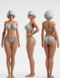 1girls ai_generated aphrodite_(fortnite) artist_request back_view bare_arms bare_legs barefoot bra bra_and_panties breasts brown_eyes cleavage female female_only fortnite front_view lace_bra lace_panties multiple_views navel panties short_hair side-tie_panties side_view simple_background source_request standing white_background white_hair
