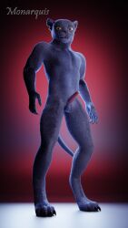 3d_(artwork) anthro balls blue_body blue_fur digital_media_(artwork) domestic_cat erection felid felide feline felis fur genitals hi_res kyngal male mammal monarquis nude penis russian_blue solo