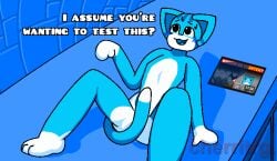 ambiguous_gender animal_ears animal_humanoid artist_upload artist_watermark blue_background blue_body blue_fur blue_internals blue_tail blue_tongue blush_lines cat_ears cat_humanoid cat_tail cherritrg. cube_98_(geometry_dash) feline feline_humanoid furry furry_only geometry_dash imminent_penetration imminent_sex looking_at_another looking_up meme offscreen_character on_ground paws picture platform pusab_font simple_coloring simple_shading sweatdrop tail tail_censorship tail_covering_crotch tail_covering_privates thumbnail tongue watermark wavix white_feet white_fur white_hands white_paws white_tail_tip white_underbelly worried worried_expression worried_look youtube youtube_thumbnail