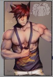 1boy abs artist_on_twitter athletic athletic_male big_arms big_breasts big_men big_muscles boss cat_ears cat_eyes dress dressed facial_scar half-human half_naked humanoid league_of_legends league_of_legends:_wild_rift long_ears male male_nipples male_only muscle muscles muscular_male nipple orange_eyes pants pecs red_hair scar_on_nose scars sett sharp_teeth short_hair six_pack smooth_skinned_male strong talking tank_top teenager teeth teeth_showing thinking unhappy unhappy_male varuslunam vastaya wound