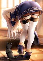 86_-eightysix- bent_over big_ass blue_eyes blue_hair feline high_heel_boots high_heels looking_back_at_viewer skirt stockings thick_thighs thighhighs vladilena_millize zasshu96