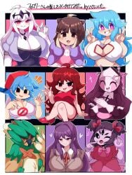 9girls beni_imo beni_imo_(beniimo45450721) big_breasts boyfriend_(friday_night_funkin) clothing collage decidueye doki_doki_literature_club donut female female_boyfriend_(friday_night_funkin) female_decidueye female_only friday_night_funkin girlfriend_(friday_night_funkin) glasses heart heart-shaped_pupils human kaity_xml_(mizanploz) long_hair mob_face muffet multiple_girls nikusa_(sugarratio) owl pale_skin pokemon qt_(friday_night_funkin) rule_63 sarvente_(dokki.doodlez) shy skirt sky_(friday_night_funkin) skyblue spider_girl undertale yuri_(doki_doki_literature_club)