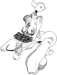 becassine becassine_(character) fine_art_parody flower large_breasts maid naked nude surreal