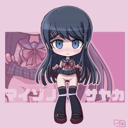 1girls bangs blue_eyes blue_hair blush danganronpa danganronpa:_trigger_happy_havoc danganronpa_1 embarrassed exposed exposed_pussy female female_only flashing flashing_pussy hair_ornament hairclip ikkyuu light_skin long_hair looking_at_viewer maizono_sayaka presenting presenting_pussy pussy shaved_pussy skirt skirt_lift solo straight_hair thighhighs underwear