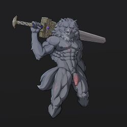 anthro biceps blaidd_(elden_ring) canid canine canis elden_ring fromsoftware genitals hi_res holding_object holding_weapon humanoid_genitalia humanoid_penis male male_focus male_only male_solo mammal melee_weapon muscular penis sedo sedo_(usingincognito) solo solo_male sword usingincognito video_games weapon wolf