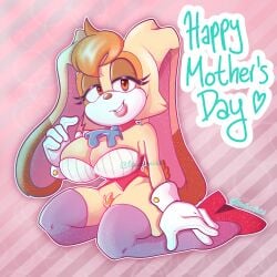 big_breasts big_thighs lipstick milf mobian_(species) mothers_day overflowing_breasts pinup sega sonic_(series) sonic_the_hedgehog_(series) vanilla_the_rabbit