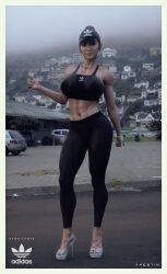 3d adidas asian bimbo curvaceous curvy heels high_heels huge_ass huge_breasts milf platform_heels pose posing skimpy skimpy_clothes streetwear sweat sweating sweaty voluptuous xaqq yoga_pants