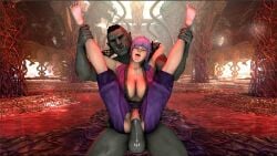 3d ayane_(doa) big_breasts big_penis corruption cowgirl_position dead_or_alive demon feet kunoichi monster ninja_gaiden orc purple_hair rape red_eyes sfm yujakin