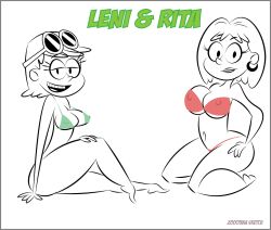 2girls belly bikini breasts duo eyelashes female female_only half-closed_eyes hips leni_loud looking_at_viewer mother_and_daughter multiple_girls nipple_outline open_mouth rita_loud sitting smile smiling swimsuit swimwear text the_loud_house thick_thighs thighs wide_hips zoocpaka