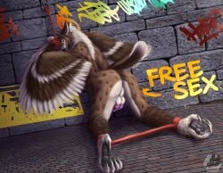 anthro ass avian bird bondage bound buts discipline dungeon eldingo_(artist) free_use furry hi_res male male/male male_only malesub owl pads_(disambiguation) pawpads paws prison prisoner public_use punishment restraints slave solo submissive wings