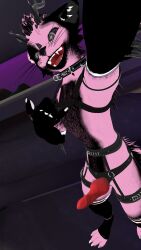 3d 3d_(artwork) animal_genitalia animal_genitals animal_penis anthro anthro_only black_body black_eyes black_fur bondage bondage_gear canine_genitalia canine_genitals canine_penis claws clothing collar detailed_background digital_media_(artwork) ears_down edit erection exhibitionism extasov2 fur furry furry_only genitals happy harness hi_res horn knot legwear male male_only nude paws penis pink_body pink_fur pivoted_ears public red_penis rexouium screenshot_edit selfie slim smile smiling_at_viewer solo teeth teeth_showing thigh_highs tiktok vr_media vrchat