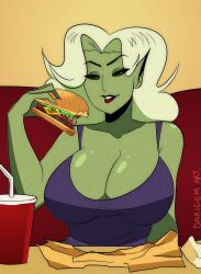 green_skin hally_(darigem) hamburger littlewitchnsfw witch witch_hat