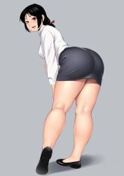 1girls ass ass_in_dress bent_over big_ass big_butt black_hair butt dat_ass fat_ass female female_only large_ass legs looking_at_viewer looking_back nemui333 office_lady original original_character red_eyes shirt shoes skirt solo solo_female thick thick_ass thick_thighs voluptuous white_shirt