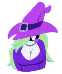 big_breasts breasts candies_n'_curses gray_skin green_hair lordessnsfw necro_scholar necro_witch purple_dress tagme white_eyes witch witch_hat