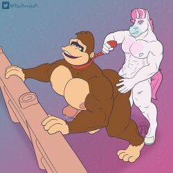 abs absurd_res anal anal_sex anthro ape biceps big_muscles bodily_fluids brown_body brown_fur clothed clothing digital_media_(artwork) donkey_kong donkey_kong_(series) duo equid equine erection fence fur gay genital_fluids genitals gorilla hair haplorhine hi_res hooves horn humanoid_genitalia humanoid_penis larger_male male male/male male_only male_penetrated male_penetrating male_penetrating_male mammal muscular muscular_anthro muscular_male necktie nintendo nipples nude open_mouth partially_clothed pecs penetration penis pink_hair precum primate sex simple_background size_difference small_dom_big_sub smaller_male smile standing unibro_pi unibro_pi_(character) unicorn video_games white_body white_fur