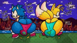 2boys anthro ass ass_cheeks ass_clapping ass_cleavage big_ass big_butt bubble_butt butt_crack clothing duo femboy fur furry furry_only huge_ass huge_butt hyper_ass hyper_butt male male_only miles_prower qoolguyart sega sonic_(series) sonic_the_hedgehog tagme tail tails text twerking