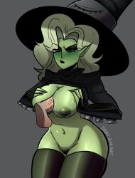 green_skin hally_(darigem) littlewitchnsfw paizuri titjob unseen_male_face witch witch_hat