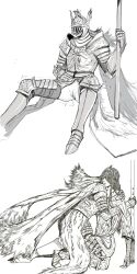 2girls armor black_and_white bottomless cheshire255 cleanrot_knight_finlay elden_ring feet female female_only finlenia fromsoftware hugging kissing malenia_blade_of_miquella masturbation pussy_juice pussy_juice_drip wet_pussy wholesome yuri