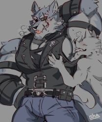 armpit_hair armpits arms_behind_back arms_up blep canine clothed clothing dislyte fenrir freddy_(dislyte) freddy_fenrir glasses hardartgray huff male male_focus male_only muscle muscles muscular muscular_male pecs pecs_touching piercing piercings scar sniff sniffing sniffing_armpit sunglasses wolf wolf_ears wolf_tail ych ych_(character)