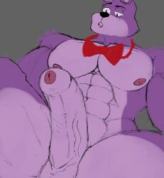 2022 abs absurd_res anthro areola balls bara biceps big_penis black_nose bonnie_(fnaf) bow_tie bow_tie_only digital_drawing_(artwork) digital_media_(artwork) erection eyebrows five_nights_at_freddy's foreskin fur genitals hi_res humanoid_genitalia humanoid_penis kopk lagomorph leporid male male_only mammal mostly_nude muscular muscular_anthro muscular_male muscular_thighs nipples partially_retracted_foreskin pecs penis purple_body purple_fur quads rabbit scottgames solo teeth thick_thighs tight_foreskin tongue uncircumcised unretracted_foreskin vein veiny_penis video_games