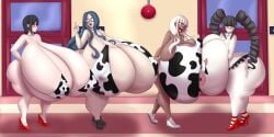 4girls big_ass bikini breast_press breast_squish celestia_ludenberg cow_print danganronpa danganronpa:_trigger_happy_havoc danganronpa_v3 embarrassed female_only glasses heels high_heels huge_ass huge_breasts hyper hyper_breasts marauder6272 mukuro_ikusaba multiple_girls revealing revealing_clothes revealing_swimsuit school shirogane_tsumugi smooth_skin source_request swimsuit white-skinned_female year_request yonaga_angie