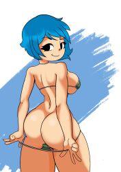 1girls ass big_ass bikini black_eyes blue_hair eyelashes female_only green_bikini half-closed_eyes kohiitiimo ramona_flowers scott_pilgrim smile