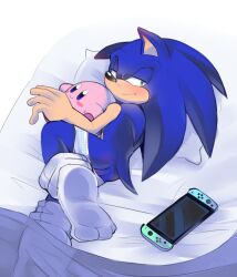 andromorph anthro anus ass bed blue_body blue_fur blueseamoon blush clothing crossover cuntboy eulipotyphlan footwear fur furniture genitals green_eyes half-closed_eyes hedgehog hi_res inside intersex kirby kirby_(series) lying male mammal narrowed_eyes nintendo nintendo_switch on_side plushie pussy sega simple_background socks solo solo_focus sonic_(series) sonic_the_hedgehog sonic_the_hedgehog_(series) underwear video_games