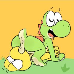 2022 animated anthro anthro_on_anthro anus ass balls blush bodily_fluids breath closed_eyes conditional_dnp deep_throat drooling duo genitals grass green_body humanoid_genitalia humanoid_penis koopa koopa_troopa loop lying male male/male male_only mario_(series) nintendo nude on_back on_top open_mouth oral oral_sex outside penis perineum plant saliva scalie sex throat_fuck throat_swabbing upside-down video_games watermelon_(artist) yellow_body yoshi