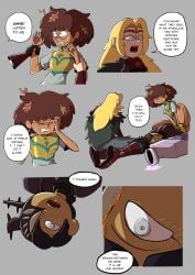 1girls 2futas absurd_res amphibia amphibian anne_boonchuy anthro armor ass black_hair blonde_hair bodily_fluids bottomless brown_hair cape clothed clothing comic corpse dark_hair dark_skin death dialogue digital_media_(artwork) disney disney_channel disney_xd english_text erection female female/female futa_on_female futanari genitals group gynomorph hair hi_res holding_penis horn human intersex intersex/female light_hair long_hair mammal marcy_wu navel necrophilia open_mouth pale_skin partially_clothed rock rubber ruddyrzaq sasha_waybright simple_background sketch slim smile straight_hair taiwanese tears text thai trio young