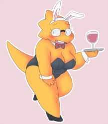 1girls 2d alphys alpi anthro aruput aruput_ut big_breasts blush bunny_ears bunnysuit chubby cleavage embarrassed female female_only glasses heeled_shoes heels humanoid lizard_girl lizard_humanoid monster monster_girl solo tail thick_thighs undertale undertale_(series) yellow_body