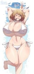 1girls alvarodibujill1 bikini breasts_bigger_than_head enormous_breasts gigantic_breasts hard_nipples huge_breasts huge_nipples hyper hyper_breasts massive_breasts peace_sign short_hair swimsuit tagme thick_thighs v wide_hips