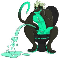 anthro balls claws dragon genitals horn jack_dragon_(character) male male_only notkastar nude peeing penis piercing sitting solo toilet