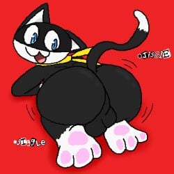 1boy anthro ass ass_up atlus balls domestic_cat feet felid feline felis genitals glistening glistening_butt humanoid jiggling kralex_(artist) male male_only mammal megami_tensei megami_tensei_persona morgana_(persona) pawpads paws smile toes video_games