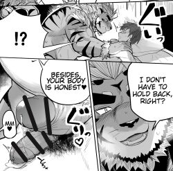 anthro anthro_dominating_human beard big_dom_small_sub blush bodily_fluids breath censor_bar censored comic dominant dominant_anthro dominant_male duo english_text facial_hair felid frottage fur genital_fluids hair hands_on_shoulders heart hi_res holding_partner hombre_tigre_(tokyo_afterschool_summoners) human human_on_anthro imminent_anal interspecies larger_anthro larger_male lifewonders male male/male mammal musclegut muscular muscular_anthro muscular_male nude pantherine precum protagonist_(tokyo_afterschool_summoners) protagonist_4_(tokyo_afterschool_summoners) romantic romantic_couple saikorodekimeru sex size_difference smaller_human smaller_male speech_bubble striped_body striped_fur stripes submissive submissive_human submissive_male sweat text tiger tokyo_afterschool_summoners twink_protagonist_(tokyo_afterschool_summoners) video_games