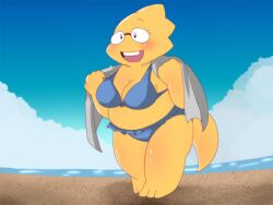 1girls 2d alphys alpi anthro aruput aruput_ut big_breasts bikini chubby female female_only glasses humanoid lizard_girl lizard_humanoid solo swimsuit tagme towel undertale undertale_(series) yellow_body