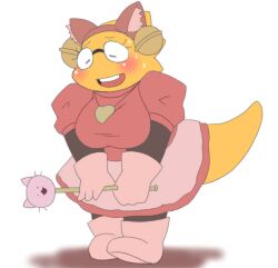 1girls 2d alphys alpi anthro aruput aruput_ut big_breasts blush boots cat_ears chubby cosplay embarrassed female female_only glasses gloves humanoid lizard_girl lizard_humanoid mew_mew_kissy_cutie solo sweat sweatdrop sweating sweaty tagme undertale undertale_(series) wand yellow_body