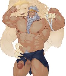 1boy abs bara beast_regent_serosh big_penis clothing dilf elden_ring flexing fromsoftware glensaru godfrey_first_elden_lord handjob light-skinned_male male male_only muscular_male penis torn_clothes