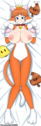 1girls 2022 alternate_breast_size areolae big_areola big_breasts big_nipples blue breasts breasts_cutout breasts_out cat_daisy cat_ears cat_girl cat_paws cat_tail cosplay crown dakimakura dakimakura_design earrings feline female huge_breasts luna_xd mario_(series) nintendo nipples orange_hair paws princess_daisy shiny_breasts shiny_hair shiny_skin smile smiling smiling_at_viewer super_bell super_leaf super_mario_3d_world super_mario_bros. tail teeth