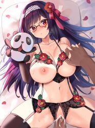 1boy 1girls :o bangs bishooji black_bra black_gloves black_hair black_legwear black_panties bra breast_press breasts censored cleavage collarbone crotchless crotchless_panties cum cum_in_pussy cupless_bra elbow_gloves female fingerless_gloves flower garter_belt garter_straps gloves hair_flower hair_ornament hair_ribbon hairband head_on_pillow highres holding_hands lingerie long_hair looking_at_viewer male missionary navel panda panties parted_lips petals pov red_eyes red_flower red_ribbon ribbon saise_chisa sex sha_danshan straight stuffed_toy sweat teardrop-framed_glasses teenage_girl teenager thighhighs to_aru_kagaku_no_railgun to_aru_majutsu_no_index underwear vaginal_penetration vaginal_sex white_hairband young