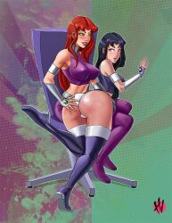 alien_girl artist_request ass blackfire boots dc dc_comics female female_only komand'r koriand'r panties sisters smooth_skin spanked spanking starfire superheroine teen_titans thigh_boots white_panties