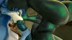 3d anthro big_penis blowjob cenvir dragon696 fellatio female krystal legend_of_krystal lizard lizardman male penis penis_grab penis_kiss scalie sex star_fox talking talking_to_partner