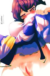 big_breasts breasts brown_eyes brown_hair embarrassed female female_focus looking_down nimu pussy shirt_up showing_pussy simple_background twitch twitter vaginal_object_insertion virtual_youtuber white_body white_skin youtube youtube_hispanic youtuber_girl