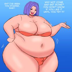 1boy bbm belly bhm big_belly bikini blue_hair bulge cookies-cat crossdressing fat fat_man femboy girly hyper_belly hyper_fat hyper_overweight hyper_thighs james_(pokemon) male male_only moobs obese overweight overweight_male pokemon solo solo_male ssbhm superchub thick_thighs thighs wide_hips