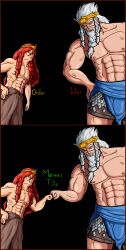 2boys abs cuntboy elden_ring fist_bump fromsoftware godfrey_first_elden_lord husband_and_husband intersex lukaerd male male_only marika's_tits,_you_must_be_'ungry muscular_male radagon_of_the_golden_order text topless wholesome