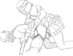 2boys anal anal_sex bent_over clothed_sex creighton_of_mirrah dark_souls dark_souls_2 doggy_style from_behind fromsoftware garter_belt garter_straps gay helmet male male_only mask masked masked_male mild_mannered_pate monochrome neopentane5 pants_down sketch stockings yaoi