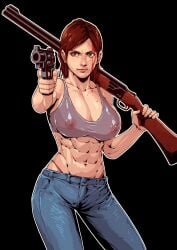 1girls abs absurd_res aged_up alternate_body_type alternate_breast_size areolae bare_midriff big_breasts blood blood_on_face breasts brown_hair casual cirenk cleavage clothed commission crop_top double-barreled_shotgun ellie_(the_last_of_us) ellie_williams female female_only firearm frown g-string green_eyes grey_sports_bra gun guns handgun highleg_panties holding_gun human injury jeans large_breasts medium_hair muscular muscular_female nipples nipples_visible_through_clothing older pale_skin panties pistol red_panties revolver second-party_source see-through see-through_bra see-through_clothing shotgun solo sports_bra the_last_of_us the_last_of_us_2 toned toned_female weapon