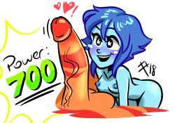 1futa 1girls alien_girl areolae artist_signature balls balls_expansion blue_skin breasts erection female female_focus futanari gigantic_penis happy heart humanoid humanoid_penis jasper_(steven_universe) lapis_lazuli_(steven_universe) male_focus milestone_celebration nipples nude nude_female penis penis_expansion petite star_pupils steven_universe text xxxubbles