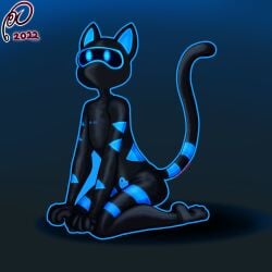 absurd_res anthro bondage bulge clothed clothing digital_media_(artwork) domestic_cat english_text felid feline felis hi_res lock_bulge lock_symbol male mammal null_bulge ramerooni rubber rubber_clothing rubber_suit simple_background solo text tight_clothing